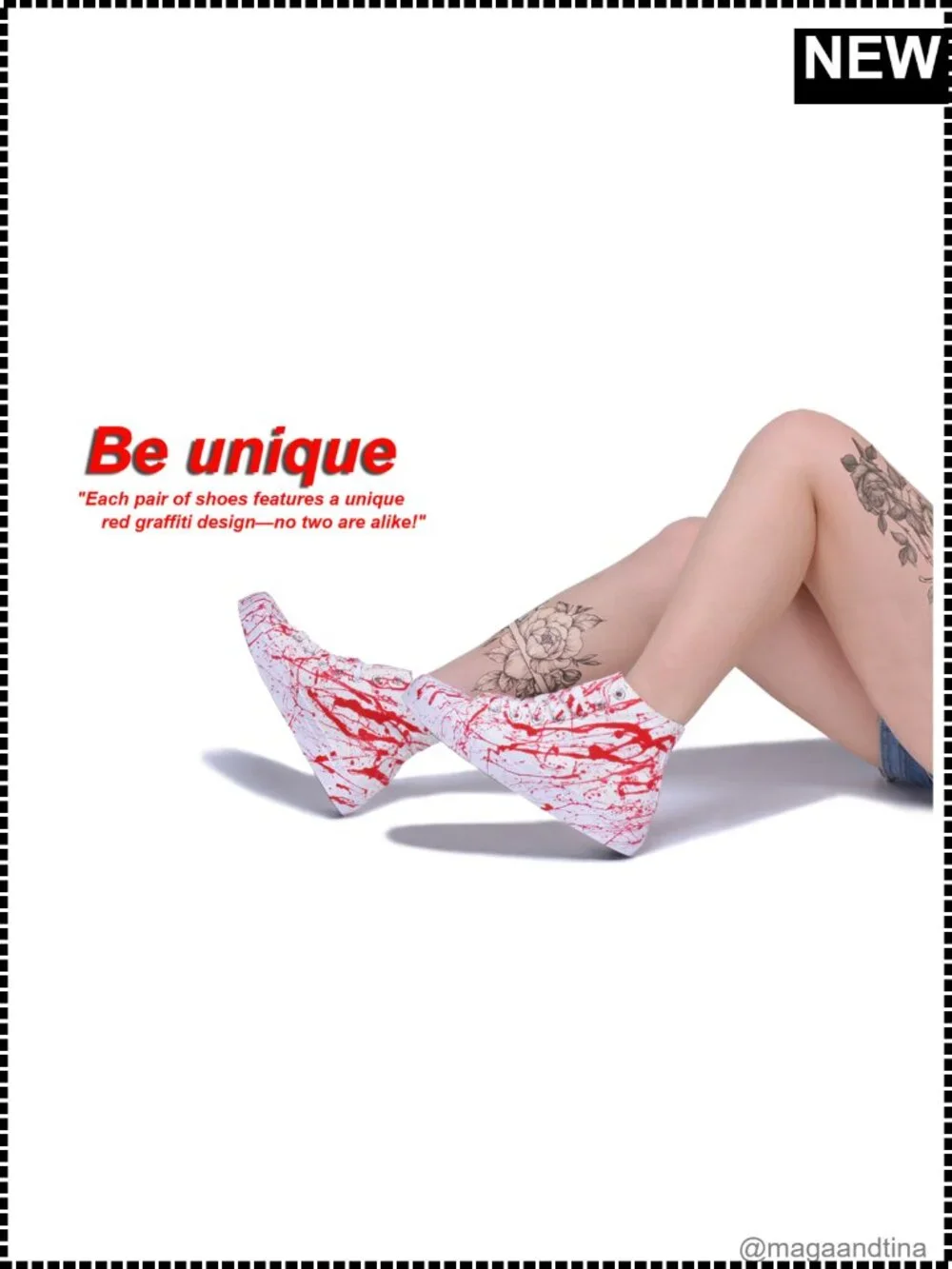 Unisex High Top Canvas Blood Splatter Lace Up Sneakers Walking Shoes